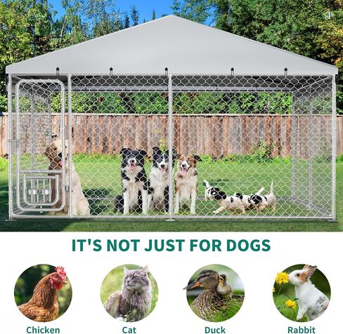 YITAHOME 10'x10' Large Outdoor Dog Kennel with Rotating Feeder Bowls, Outdoor Dog Enclosure with Roof, Heavy Duty Dog Cage for Large Dogs in Saudi Arabia