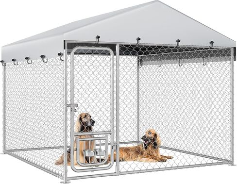 YITAHOME 10'x10' Large Outdoor Dog Kennel with Rotating Feeder Bowls, Outdoor Dog Enclosure with Roof, Heavy Duty Dog Cage for Large Dogs in Saudi Arabia