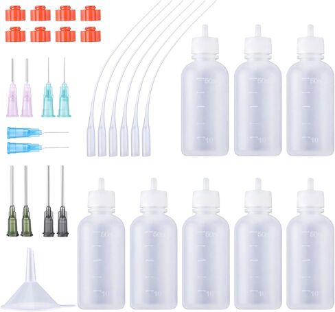 Pimoys 8 PCS Glue Appludator Bottles ، 30 مل من زجاجات الضغط الدقيقة مع نصيحة إبرة حادة 14GA 16GA 18GA 20GA لتطبيقات الغراء ، ومشروع الفنون الحرفية ومراقبة الطلاء in Kuwait