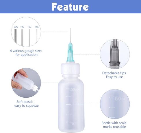 Pimoys 8 PCS Glue Appludator Bottles ، 30 مل من زجاجات الضغط الدقيقة مع نصيحة إبرة حادة 14GA 16GA 18GA 20GA لتطبيقات الغراء ، ومشروع الفنون الحرفية ومراقبة الطلاء in Kuwait
