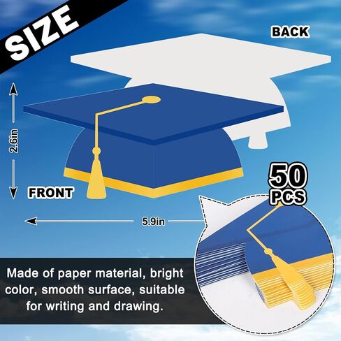 Whaline 50 PCS Creguation Hat Cletouts Blue Grad Caps Tassel Paper Cutting Bulletin Decoration مع 100 PCS Glue Point in Kuwait