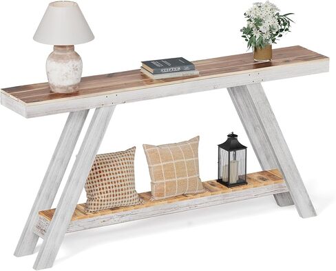SMARTSTANDARD 60 Inch Farmhouse Console Entryway Table, Reclaimed Wood Console Table for Entrance, 2 Tiers Narrow Long Behind Sofa Table,Rustic Entry for Hallway, Living Room(Brown) in Saudi Arabia