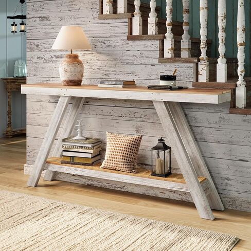 SMARTSTANDARD 60 Inch Farmhouse Console Entryway Table, Reclaimed Wood Console Table for Entrance, 2 Tiers Narrow Long Behind Sofa Table,Rustic Entry for Hallway, Living Room(Brown) in Saudi Arabia