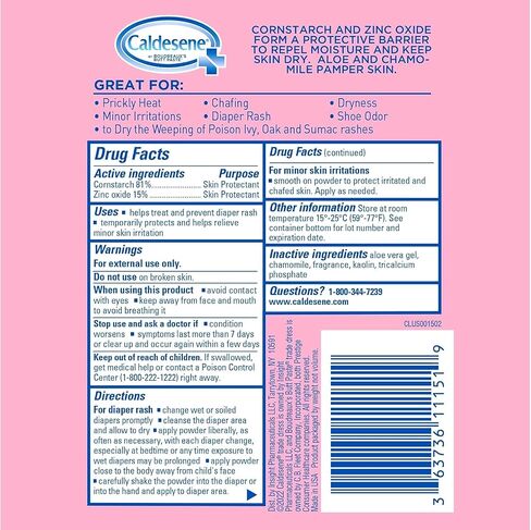 Caldesene Medicated Protecting Body Powder with Zinc & Cornstarch, 5 Oz | Talc-Free Baby Powder, Soothes & Protects, Made with zinc oxide, aloe, and chamomile, Pampers Skin in Saudi Arabia