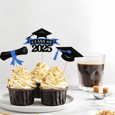 2025 Graduation Cupcake Toppers, 36 pack Glitter Class of 2025 Congrats Grad Cap Diploma Cupcake Picks for Graduation Party Decorating Supplies (Gold) in Saudi Arabia