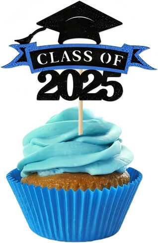 2025 Graduation Cupcake Toppers, 36 pack Glitter Class of 2025 Congrats Grad Cap Diploma Cupcake Picks for Graduation Party Decorating Supplies (Gold) in Saudi Arabia