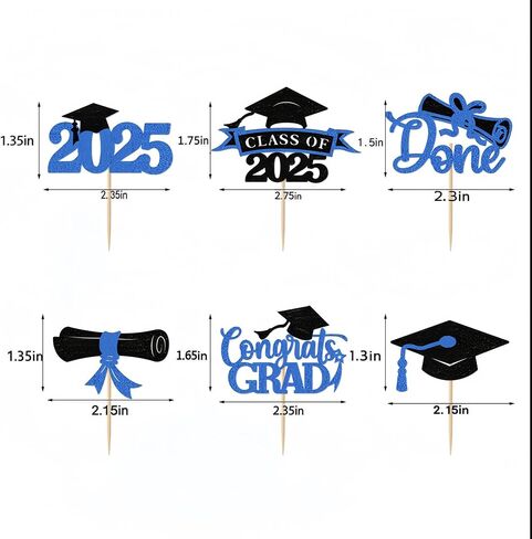 2025 Graduation Cupcake Toppers, 36 pack Glitter Class of 2025 Congrats Grad Cap Diploma Cupcake Picks for Graduation Party Decorating Supplies (Gold) in Saudi Arabia