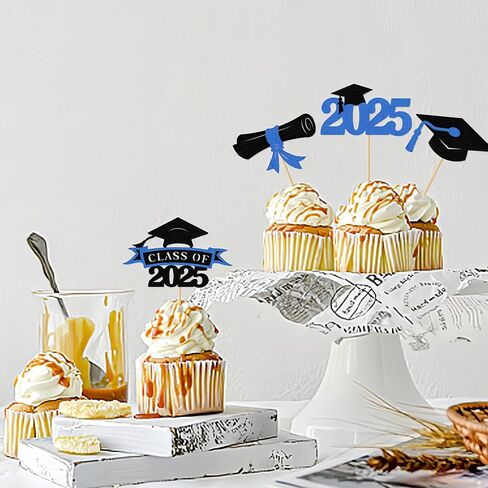 2025 Graduation Cupcake Toppers, 36 pack Glitter Class of 2025 Congrats Grad Cap Diploma Cupcake Picks for Graduation Party Decorating Supplies (Gold) in Saudi Arabia