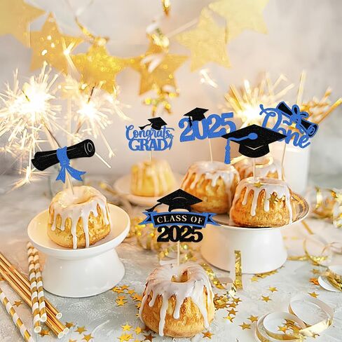 2025 Graduation Cupcake Toppers, 36 pack Glitter Class of 2025 Congrats Grad Cap Diploma Cupcake Picks for Graduation Party Decorating Supplies (Gold) in Saudi Arabia