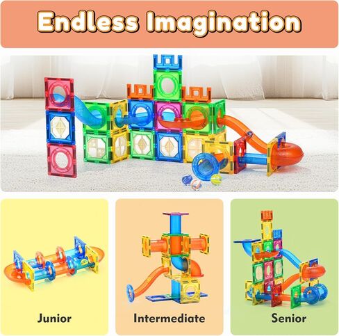MAGBLOCK 85Pcs Marble Run Toy Magnetic Tiles STEM Educational Building Blocks Child Brain Development Kit Magnet Construction Toys for Boys Girls Kids Age 5 6 7+ Years Old in Kuwait