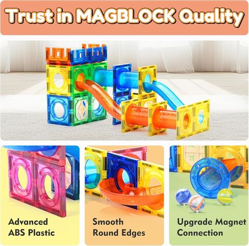MAGBLOCK 85Pcs Marble Run Toy Magnetic Tiles STEM Educational Building Blocks Child Brain Development Kit Magnet Construction Toys for Boys Girls Kids Age 5 6 7+ Years Old in Kuwait
