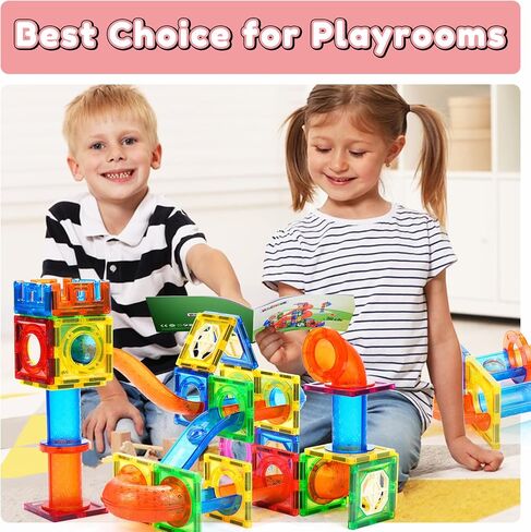 MAGBLOCK 85Pcs Marble Run Toy Magnetic Tiles STEM Educational Building Blocks Child Brain Development Kit Magnet Construction Toys for Boys Girls Kids Age 5 6 7+ Years Old in Kuwait