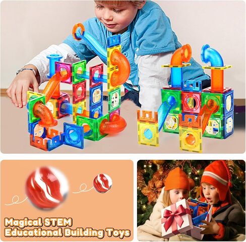 MAGBLOCK 85Pcs Marble Run Toy Magnetic Tiles STEM Educational Building Blocks Child Brain Development Kit Magnet Construction Toys for Boys Girls Kids Age 5 6 7+ Years Old in Kuwait