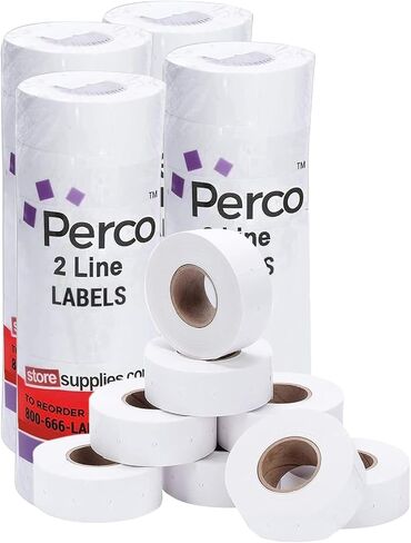 Perco 2 Line Freezer Adhesive Labels - 8 Rolls, 1 Sleeve, 6,000 Blank Price and Date Gun Labels for Perco 2 Line Price and Date Guns - Made in USA in Kuwait