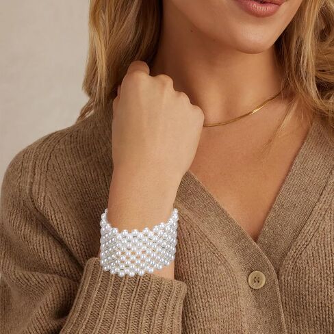 Pearl Bracelets for Women Pearl Beaded Stretch Strand Stackable Bracelets Freshwater Pearl bracelet Wedding Party Jewelry in Saudi Arabia