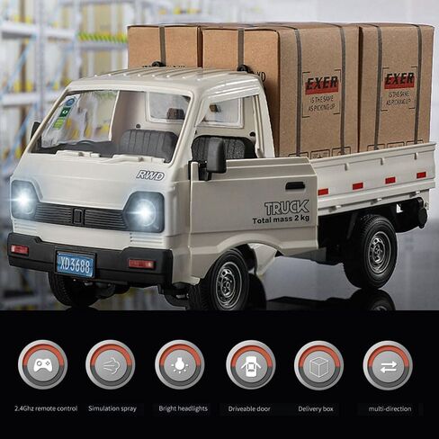 Remote Control Car RC Kei Truck,1:16 Scale RC Transporter Pickup Truck, 2.4GHz All Terrain RC Transport Cars with Spray & Light, 2 Batteries, Best Gifts Ideas for Kids Age 6 Year Old (White) in Saudi Arabia