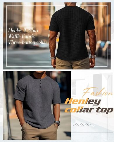 Ficerd 3 Pack Men's Waffle Henley Shirts, Short Sleeve Tees Cotton Summer Casual T-Shirts Knitted Pullover Tops 2025 in Saudi Arabia