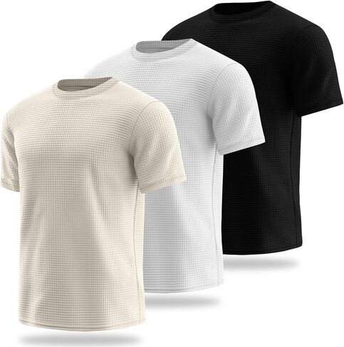 Ficerd 3 Pack Men Short Short Sleeve Waffle Sterts ، Tegle Crew Neck Thirts Summer Therts خفيفة الوزن الصلبة الصلبة in Kuwait