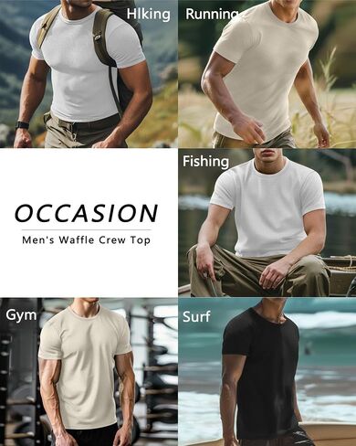 Ficerd 3 Pack Men Short Short Sleeve Waffle Sterts ، Tegle Crew Neck Thirts Summer Therts خفيفة الوزن الصلبة الصلبة in Kuwait