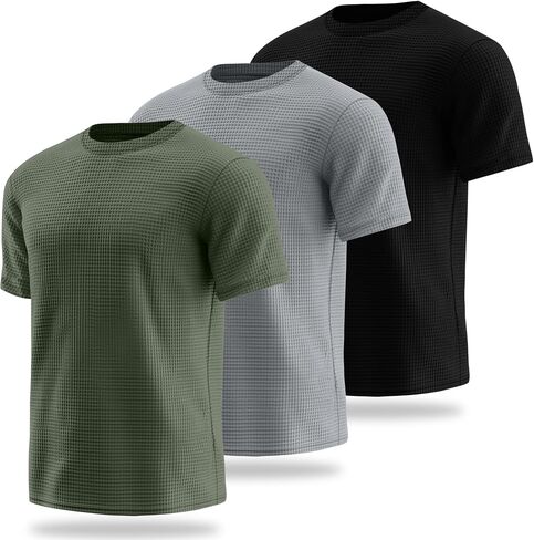 Ficerd 3 Pack Men Short Short Sleeve Waffle Sterts ، Tegle Crew Neck Thirts Summer Therts خفيفة الوزن الصلبة الصلبة in Kuwait