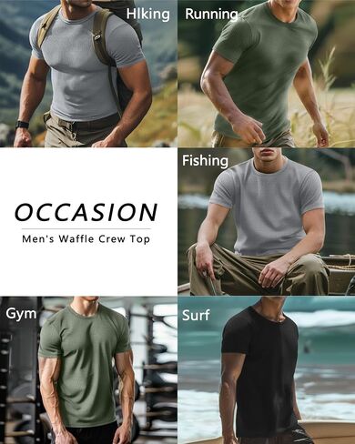 Ficerd 3 Pack Men Short Short Sleeve Waffle Sterts ، Tegle Crew Neck Thirts Summer Therts خفيفة الوزن الصلبة الصلبة in Kuwait