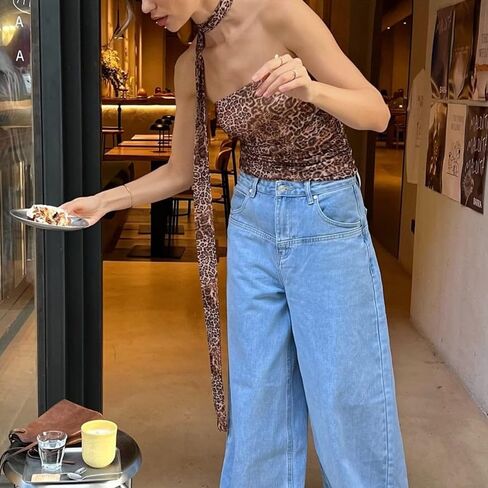 Bocymolay Leopard Print Tube Top for Women Sexy Strapless Mesh Ruched Bandeau Top Going Out Streetwear in Saudi Arabia