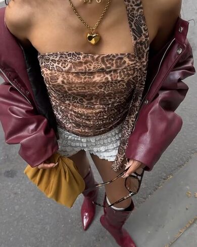Bocymolay Leopard Print Tube Top for Women Sexy Strapless Mesh Ruched Bandeau Top Going Out Streetwear in Saudi Arabia