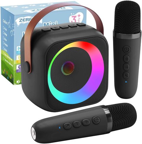 Mini Karaoke Machine for Kids Adults, Bluetooth Speaker with 2 Wireless Microphones, Toys Gifts for 3, 4, 5, 6, 7, 8, 9, 10, 11, 12+ Year Old Girls Kids Birthday Presents Christmas, Black in Saudi Arabia
