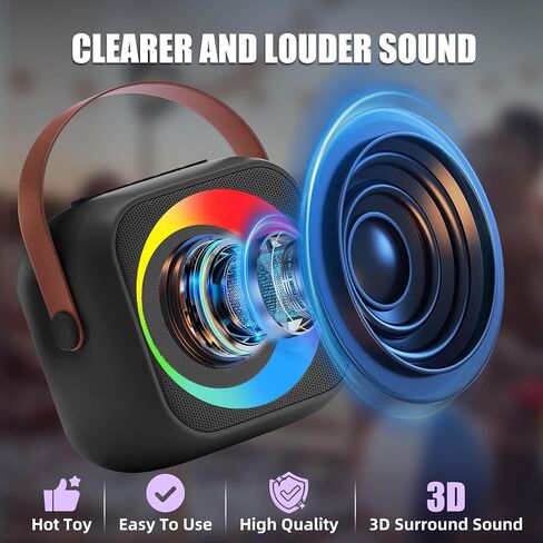 Mini Karaoke Machine for Kids Adults, Bluetooth Speaker with 2 Wireless Microphones, Toys Gifts for 3, 4, 5, 6, 7, 8, 9, 10, 11, 12+ Year Old Girls Kids Birthday Presents Christmas, Black in Saudi Arabia