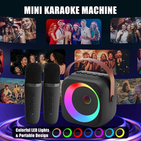 Mini Karaoke Machine for Kids Adults, Bluetooth Speaker with 2 Wireless Microphones, Toys Gifts for 3, 4, 5, 6, 7, 8, 9, 10, 11, 12+ Year Old Girls Kids Birthday Presents Christmas, Black in Saudi Arabia