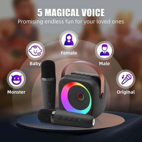 Mini Karaoke Machine for Kids Adults, Bluetooth Speaker with 2 Wireless Microphones, Toys Gifts for 3, 4, 5, 6, 7, 8, 9, 10, 11, 12+ Year Old Girls Kids Birthday Presents Christmas, Black in Saudi Arabia