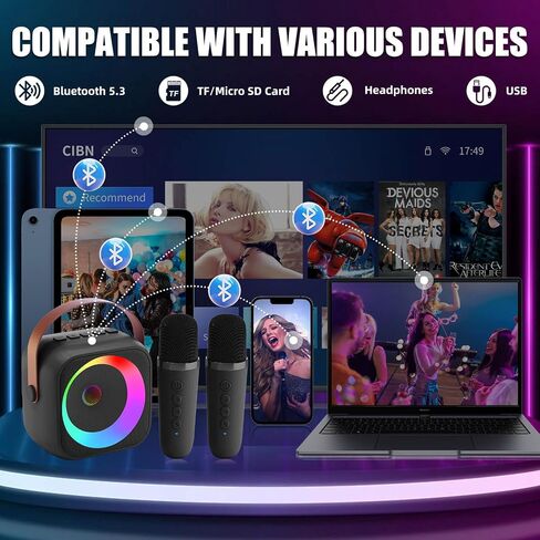 Mini Karaoke Machine for Kids Adults, Bluetooth Speaker with 2 Wireless Microphones, Toys Gifts for 3, 4, 5, 6, 7, 8, 9, 10, 11, 12+ Year Old Girls Kids Birthday Presents Christmas, Black in Saudi Arabia