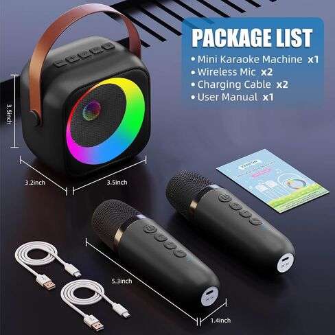 Mini Karaoke Machine for Kids Adults, Bluetooth Speaker with 2 Wireless Microphones, Toys Gifts for 3, 4, 5, 6, 7, 8, 9, 10, 11, 12+ Year Old Girls Kids Birthday Presents Christmas, Black in Saudi Arabia