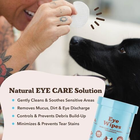 Natural Dog Eye Wipes for Dogs -100 Ct- Soothing Dog Eye Wipes with Natural, Non-Irritating Ingredients Green Tea & Goldenseal, Effective Dog Tear Stain Remover Wipe & Dog Eye Gunk Remover Wipe, Vegan in Saudi Arabia