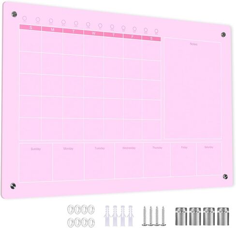 Large Acrylic Calendar for Wall,24"X16",Acrylic Dry Erase Calendar for Wall,Pink Dry Erase Board for Home/Office in Kuwait
