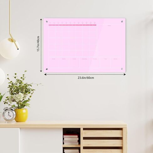 Large Acrylic Calendar for Wall,24"X16",Acrylic Dry Erase Calendar for Wall,Pink Dry Erase Board for Home/Office in Kuwait