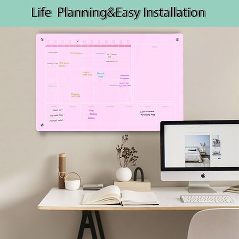 Large Acrylic Calendar for Wall,24"X16",Acrylic Dry Erase Calendar for Wall,Pink Dry Erase Board for Home/Office in Kuwait