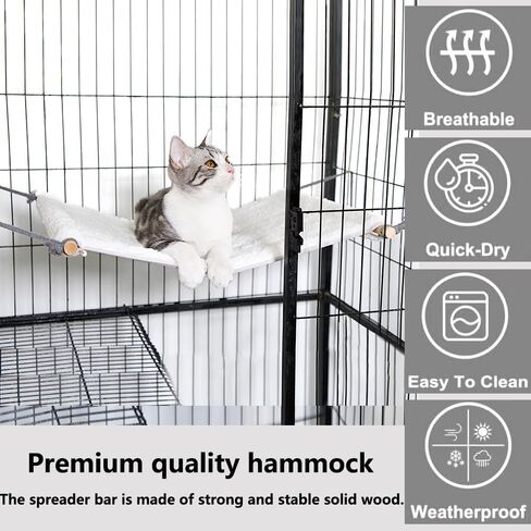 Reversible Cat Hammock for Cage Hanging, Soft Sleeping Bed for Kittens and Small Pets, Features Hardwood Spreader Bars, Portable Hammock can be Tied Between Trees or Posts (Grey+White, Small) in Saudi Arabia