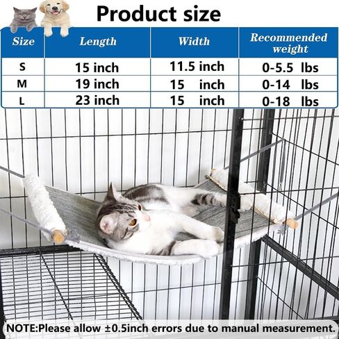 Reversible Cat Hammock for Cage Hanging, Soft Sleeping Bed for Kittens and Small Pets, Features Hardwood Spreader Bars, Portable Hammock can be Tied Between Trees or Posts (Grey+White, Small) in Saudi Arabia