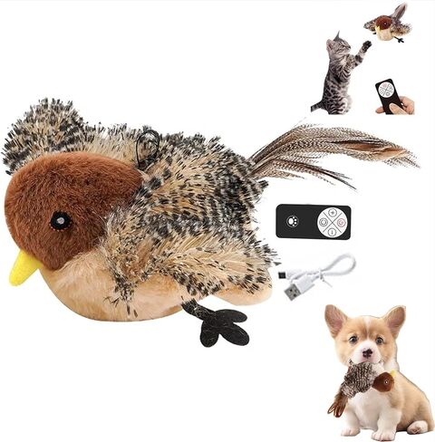 Realistic Cat Toys, Rechargeable Interactive Flappy Bird, Flapping Bird Sparrow, Touch Activated Kitten Toy Cat Exercise Toys, Simulated Chirping Moving Bird Catnip Toys in Saudi Arabia