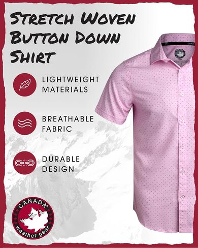 CANADA WEATHER GEAR Men's Button Down Shirt - Short Sleeve Casual Woven Stretch Collared Shirt with Pocket (Sizes: S-2XL) in Saudi Arabia