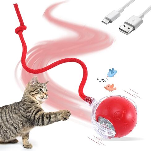 Interactive Cat Toys with Motion Activated and Chirping, Imitation Mice Design, Rechargeable Smart Pet Ball Toy for Indoor Cats and Kitten - Light Red in Saudi Arabia