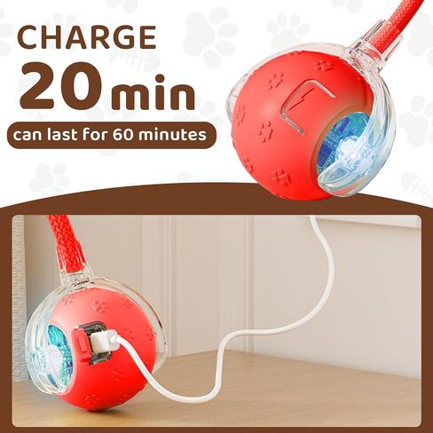 Interactive Cat Toys with Motion Activated and Chirping, Imitation Mice Design, Rechargeable Smart Pet Ball Toy for Indoor Cats and Kitten - Light Red in Saudi Arabia