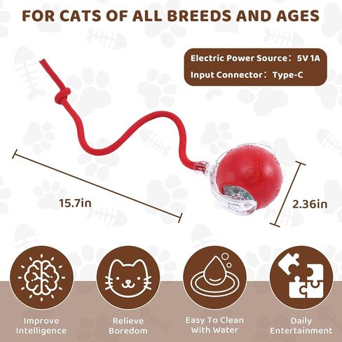 Interactive Cat Toys with Motion Activated and Chirping, Imitation Mice Design, Rechargeable Smart Pet Ball Toy for Indoor Cats and Kitten - Light Red in Saudi Arabia
