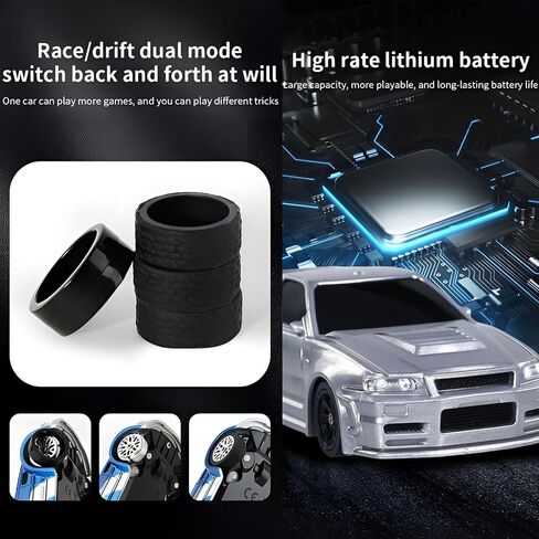 Rc Drift Car, 1/43 Scale 4WD with Full Proportional Control & 2.4G High Speed, 15km/h, LED Lights & Drift Tires, RTR Mini Racing Car for Adults - Indoor/Outdoor Use (4301 1Battery Box) in Saudi Arabia