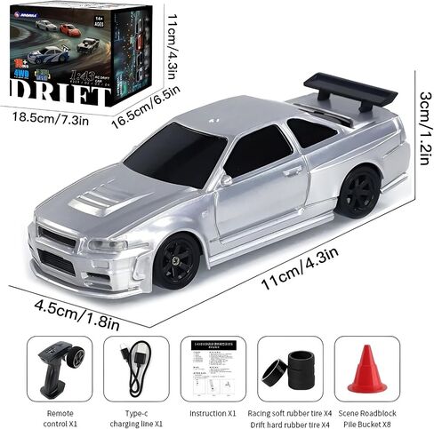 Rc Drift Car, 1/43 Scale 4WD with Full Proportional Control & 2.4G High Speed, 15km/h, LED Lights & Drift Tires, RTR Mini Racing Car for Adults - Indoor/Outdoor Use (4301 1Battery Box) in Saudi Arabia