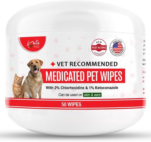 Amate XL Medicated Dog Wipes for Ear Skin & Coat - Pet Wipes for Dogs & Cats - 5" x 6" XL Wipes - Relieve Skin Issues, Hot Spots & Irritation - Pack of 60 in Saudi Arabia
