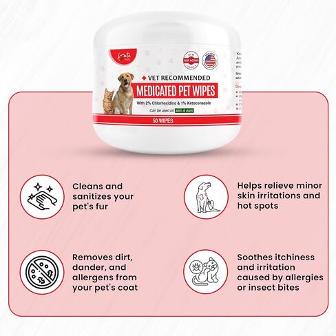 Amate XL Medicated Dog Wipes for Ear Skin & Coat - Pet Wipes for Dogs & Cats - 5" x 6" XL Wipes - Relieve Skin Issues, Hot Spots & Irritation - Pack of 60 in Saudi Arabia