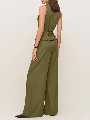 Cicy Bell Womens Vest Sets Summer 2 Piece Outfits Button Crop Blazer Vest and Wide Leg Pant Suits in Saudi Arabia