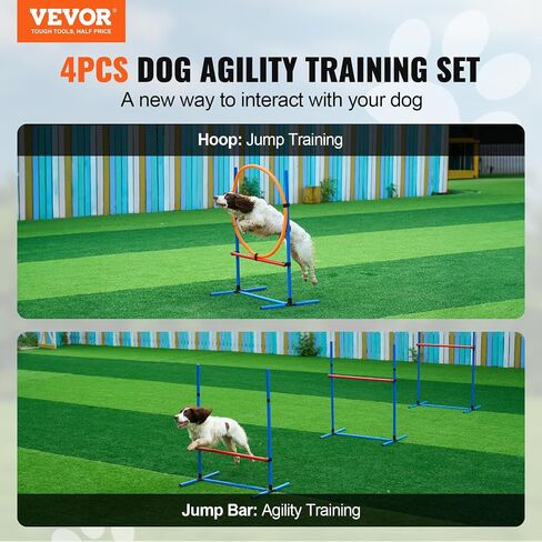 VEVOR Dog Agility Training Equipment, Dog Agility Course Backyard Set with Adjustable High Hurdles,6 Weave Poles,Tunnel,Jump Ring,Pause Box,Whistle,Foldable Bowl,Storage Bag, Puppy Obstacle Course Kit in Saudi Arabia